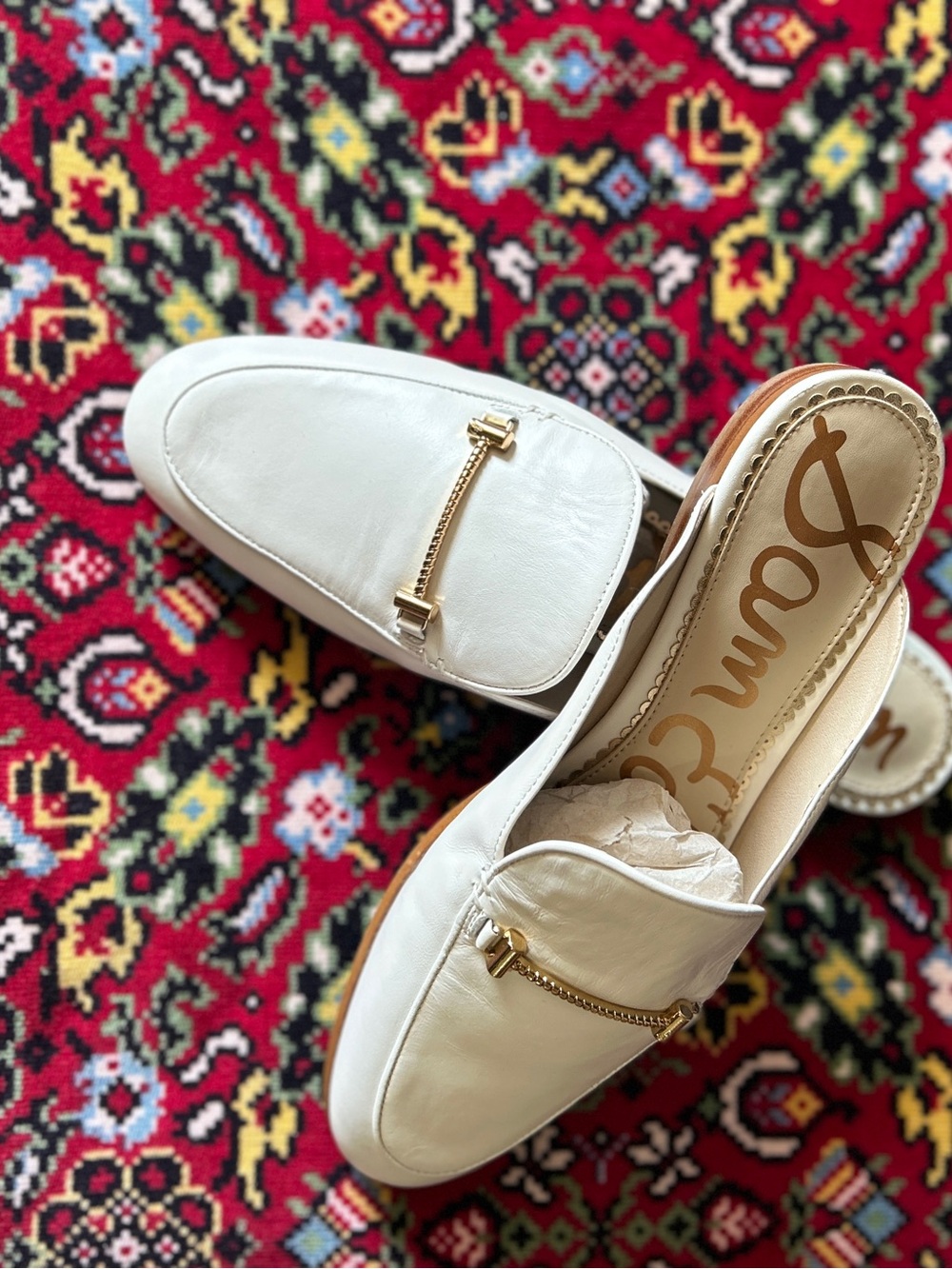 Sam Edelman LAURNA Leather Backless Loafers with Gold Chain